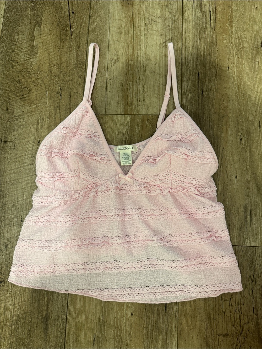 Bozzolo Light Pink Lace-Trim Camisole Top